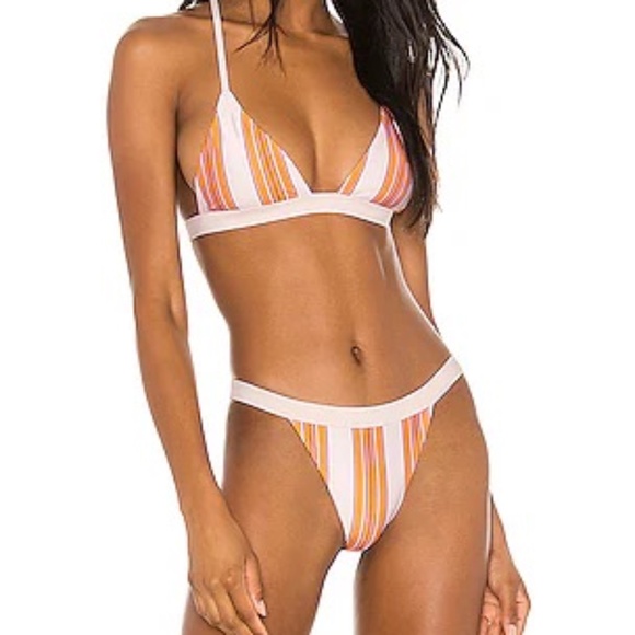 Tularosa Knotted Top & Knotted Bottom Bikini Set Tangerine Stripe - Picture 1 of 7